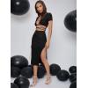 imageFloerns Womens 2 Piece Outfit Crisscross Tie Back Crop Top Split Hem Skirt SetBlack Solid