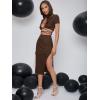 imageFloerns Womens 2 Piece Outfit Crisscross Tie Back Crop Top Split Hem Skirt SetCoffee Brown
