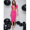 imageFloerns Womens 2 Piece Outfit Crisscross Tie Back Crop Top Split Hem Skirt SetHot Pink