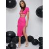 imageFloerns Womens 2 Piece Outfit Crisscross Tie Back Crop Top Split Hem Skirt SetHot Pink