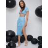 imageFloerns Womens 2 Piece Outfit Crisscross Tie Back Crop Top Split Hem Skirt SetLight Blue