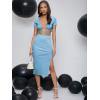 imageFloerns Womens 2 Piece Outfit Crisscross Tie Back Crop Top Split Hem Skirt SetLight Blue