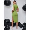 imageFloerns Womens 2 Piece Outfit Crisscross Tie Back Crop Top Split Hem Skirt SetLight Green