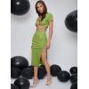 imageFloerns Womens 2 Piece Outfit Crisscross Tie Back Crop Top Split Hem Skirt SetLight Green