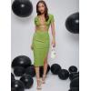 imageFloerns Womens 2 Piece Outfit Crisscross Tie Back Crop Top Split Hem Skirt SetLight Green