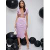 imageFloerns Womens 2 Piece Outfit Crisscross Tie Back Crop Top Split Hem Skirt SetLilac Purple