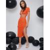 imageFloerns Womens 2 Piece Outfit Crisscross Tie Back Crop Top Split Hem Skirt SetOrange