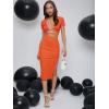 imageFloerns Womens 2 Piece Outfit Crisscross Tie Back Crop Top Split Hem Skirt SetOrange