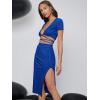 imageFloerns Womens 2 Piece Outfit Crisscross Tie Back Crop Top Split Hem Skirt SetRoyal Blue