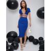 imageFloerns Womens 2 Piece Outfit Crisscross Tie Back Crop Top Split Hem Skirt SetRoyal Blue