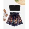 imageFloerns Womens 2 Piece Outfit Summer Plain Tube Crop Top with ShortsBlack Floral