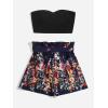 imageFloerns Womens 2 Piece Outfit Summer Plain Tube Crop Top with ShortsBlack Floral