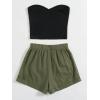 imageFloerns Womens 2 Piece Outfit Summer Plain Tube Crop Top with ShortsBlack Green