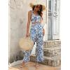 imageFloerns Womens 2 Piece Summer Outfit Floral Print Knot Shoulder Zip Back Crop Cami Top and Maxi Pants SetBlue White Flower