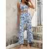 imageFloerns Womens 2 Piece Summer Outfit Floral Print Knot Shoulder Zip Back Crop Cami Top and Maxi Pants SetBlue White Flower