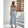 imageFloerns Womens 2 Piece Summer Outfit Floral Print Knot Shoulder Zip Back Crop Cami Top and Maxi Pants SetLight Blue