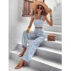 imageFloerns Womens 2 Piece Summer Outfit Floral Print Knot Shoulder Zip Back Crop Cami Top and Maxi Pants SetLight Blue
