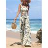 imageFloerns Womens 2 Piece Summer Outfit Floral Print Knot Shoulder Zip Back Crop Cami Top and Maxi Pants SetLight Yellow