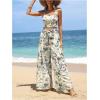 imageFloerns Womens 2 Piece Summer Outfit Floral Print Knot Shoulder Zip Back Crop Cami Top and Maxi Pants SetLight Yellow