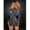 imageFloerns Womens Allover Print Long Sleeve Crop Top Bodycon Skirt 2 Piece OutfitBlack