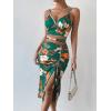imageFloerns Womens Criss Cross Cami Top Drawstring Split Skirt Set Two Piece OutfitGreen