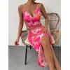 imageFloerns Womens Criss Cross Cami Top Drawstring Split Skirt Set Two Piece OutfitPink