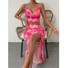 imageFloerns Womens Criss Cross Cami Top Drawstring Split Skirt Set Two Piece OutfitPink