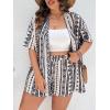 imageFloerns Womens Plus Size 2 Piece Outfit Printed Open Front Kimono and Shorts SetWhite Geo