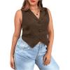 imageFloerns Womens Plus Size Lapel Neck Sleeveless Button Front Office Vest BlazerBrown
