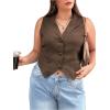 imageFloerns Womens Plus Size Lapel Neck Sleeveless Button Front Office Vest BlazerBrown