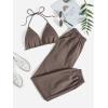 imageFloerns Womens Sweatsuits Bra and Sweatpants Set 2 Pieces Jogger TracksuitBrown