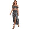 imageFloerns Womens Two Piece Outfit Floral Crop Top and Split Long Skirt SetBlack Floral