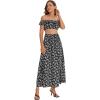 imageFloerns Womens Two Piece Outfit Floral Crop Top and Split Long Skirt SetBlack Floral