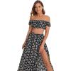 imageFloerns Womens Two Piece Outfit Floral Crop Top and Split Long Skirt SetBlack Floral