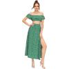 imageFloerns Womens Two Piece Outfit Floral Crop Top and Split Long Skirt SetGreen
