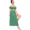 imageFloerns Womens Two Piece Outfit Floral Crop Top and Split Long Skirt SetGreen