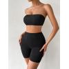 imageFloerns Womens Workout Set 2 Piece Bandeau Crop Top Biker Shorts Yoga OutfitBlack