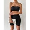 imageFloerns Womens Workout Set 2 Piece Bandeau Crop Top Biker Shorts Yoga OutfitBlack