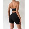 imageFloerns Womens Workout Set 2 Piece Bandeau Crop Top Biker Shorts Yoga OutfitBlack