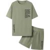 imageFloerns Mens Graphic Print T Shirt Drawstring Waist Shorts Set 2 Piece OutfitArmy Green
