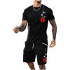 imageFloerns Mens Graphic Print T Shirt Drawstring Waist Shorts Set 2 Piece OutfitBlack Floral