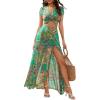 imageFloerns Womens 2 Piece Boho Twist Front Top and High Split Maxi Skirt SetAqua Green
