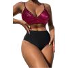 imageFloerns Womens 2 Piece Color Block Sequin High Waisted Bikini SwimsuitBlack Maroon Multi