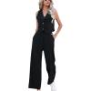 imageFloerns Womens 2 Piece Outfit Button Front Waistcoat with Wide Leg Pants SetBlack Solid