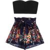 imageFloerns Womens 2 Piece Outfit Summer Plain Tube Crop Top with ShortsBlack Floral