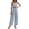 imageFloerns Womens 2 Piece Summer Outfit Floral Print Knot Shoulder Zip Back Crop Cami Top and Maxi Pants SetLight Blue