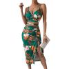 imageFloerns Womens Criss Cross Cami Top Drawstring Split Skirt Set Two Piece OutfitGreen