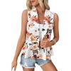 imageFloerns Womens Floral Print Sleeveless Shawl Collar Ruffle Hem Vest BlazerWhite