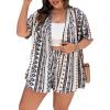 imageFloerns Womens Plus Size 2 Piece Outfit Printed Open Front Kimono and Shorts SetWhite Geo