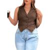 imageFloerns Womens Plus Size Lapel Neck Sleeveless Button Front Office Vest BlazerBrown